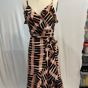 Ann Taylor Factory wrap front flounce trim African/Tiki black and red dress
